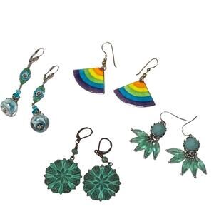 4 pc Earrings Bundle lot Enamel Rainbow Lampwork Beads Tiffany blue aquamarine